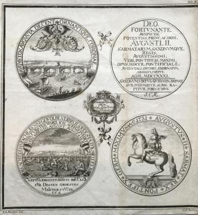 August II Mocny, kr&oacute;l Polski, otwarcie mostu na Łabie, 1710 r.