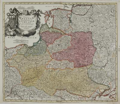 Mapa Kr&oacute;lestwa Polskiego i Wielkiego Księstwa Litewskiego, Homann, 1724 r.